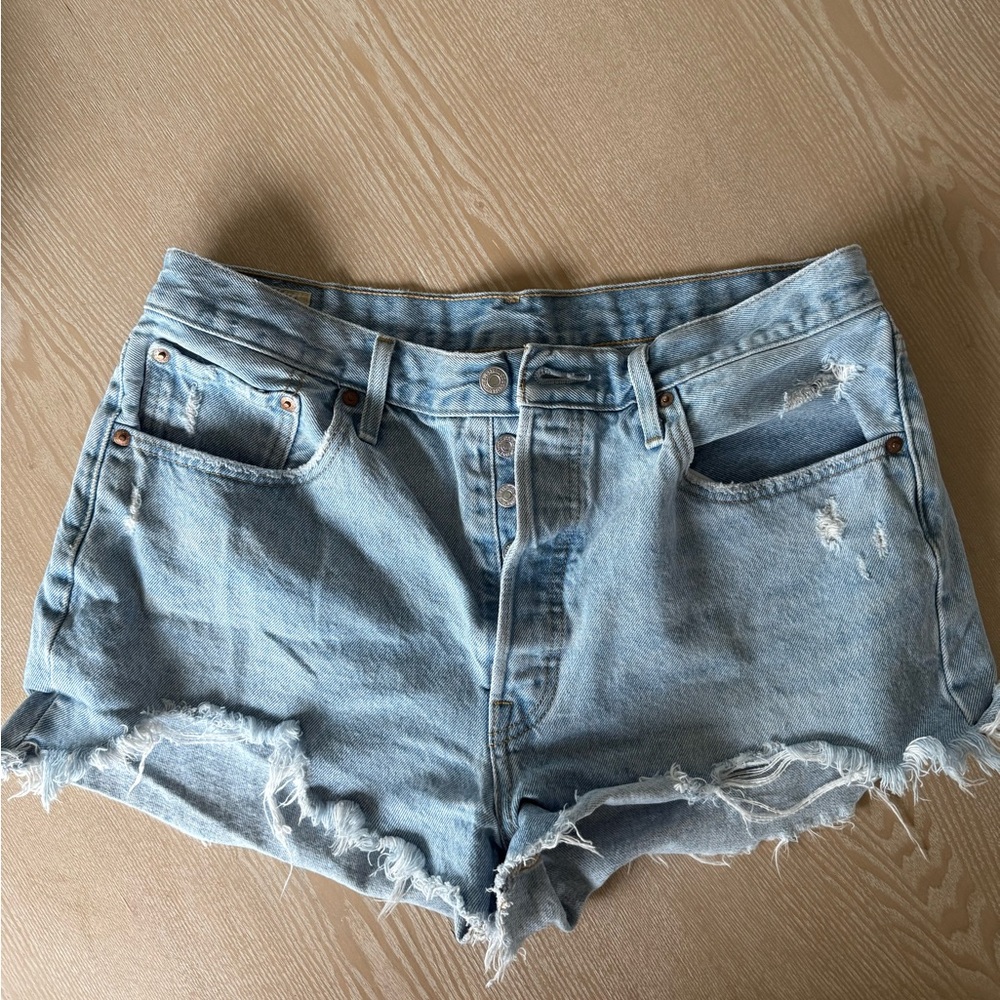 Levi's Blue Jean Shorts High-Waisted Distressed